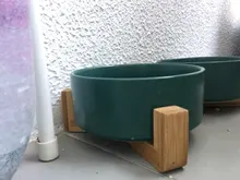 De cerámica tazón de perro gato plato con soporte de madera No derrame de alimentos para mascotas alimentador de agua gatos perros pequeños perros Pet