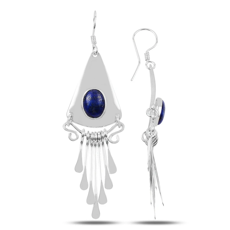 

Silver 925 Sterling Lapis Lazuli Stone Handwork Dangle Earrings