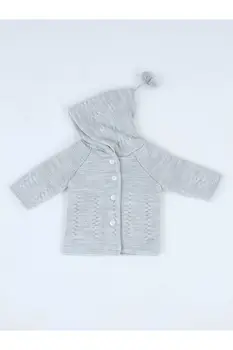 

Gray Knitwear Knitted Hooded Baby Cardigan