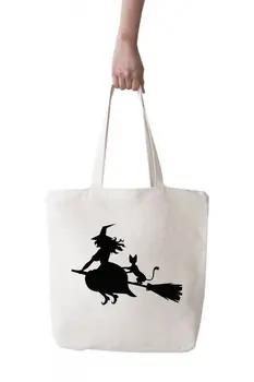

Angemiel Bag Large Witch and Cat Shadow Of Shopping Beach Tote Bag