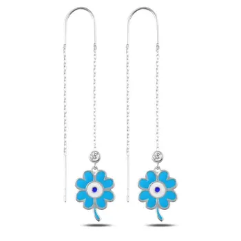 

Angemiel 925 Silver Zircon Stone and Enamel Clover Japanese Earrings