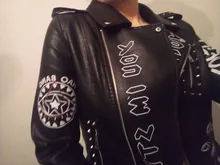 Jacket Punk Biker-Coat Rivets Leather Short Letters-Print Motorcycle Women Outwear Ailegogo