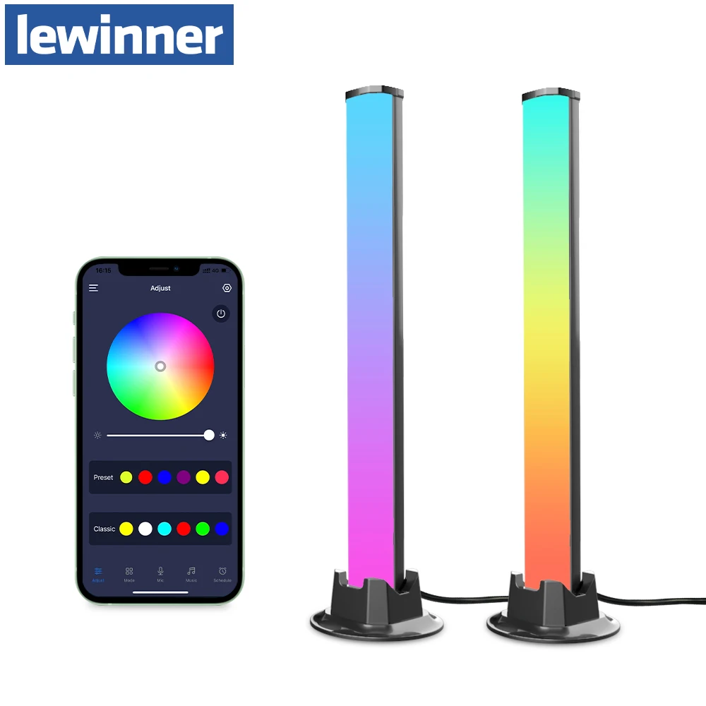 Lewinner Smart RGB LED Light Bars Night Light with Bluetooth APP Control Music Rhythm Lights Backlight for Gaming TV Lamp