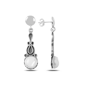 

Angemiel 925 Silver Pearlescent Cubic Zirconia Dangle Hand Handwork Earrings
