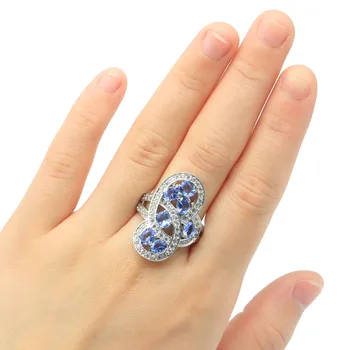 

28x20mm SheCrown Luxury Big Created Violet Tanzanite Zircon Woman's Jewelry Making Silver Rings