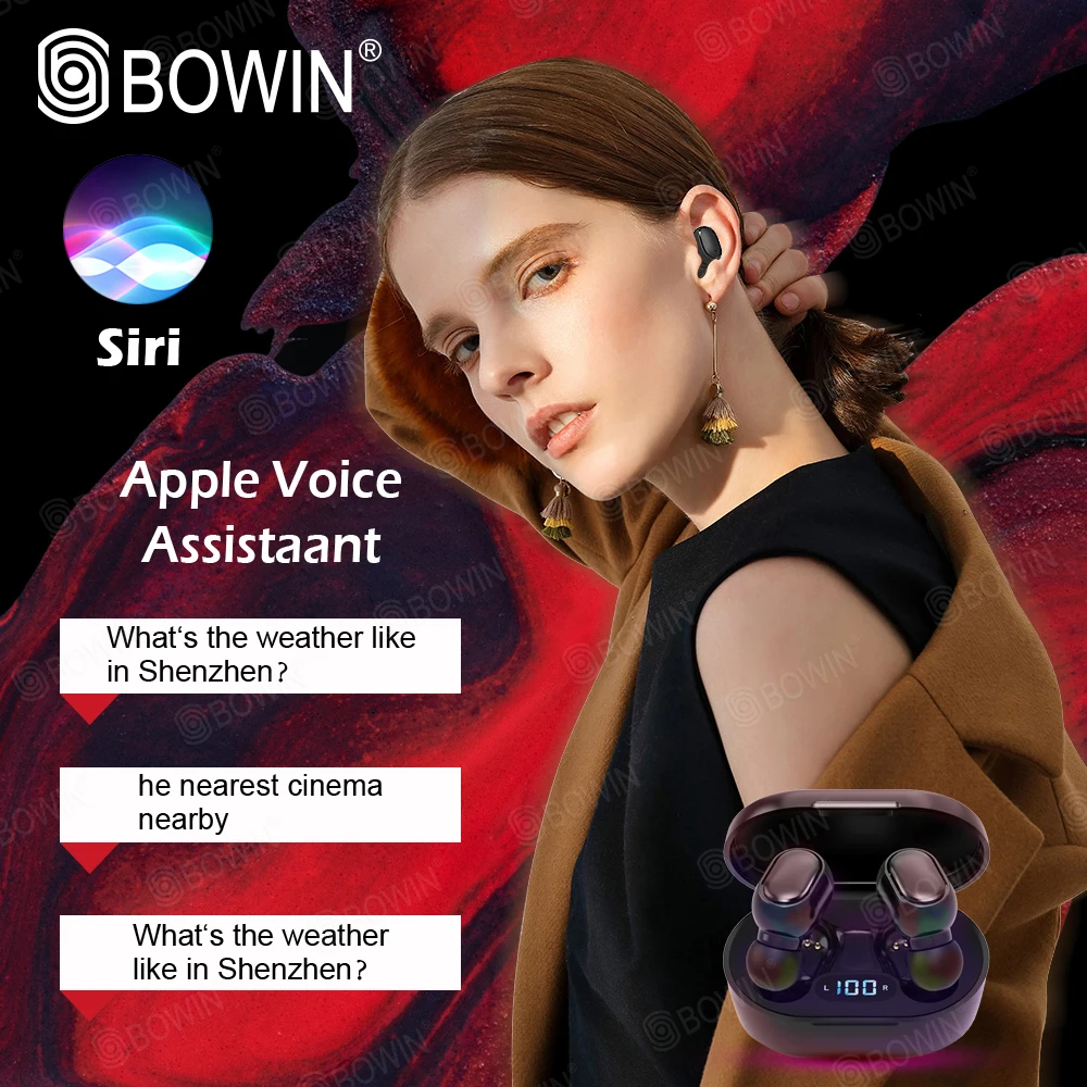BOWIN Bluetooth 5 0 E6S A6S Earbuds Noise Canceling LED Display Sport Earphones TWS Wireless Earbuds With Mic 3D Sound
