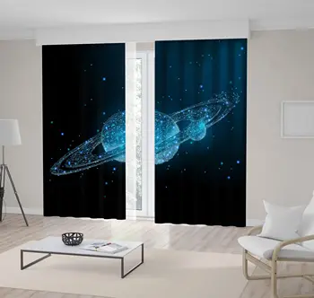 

Curtain Planets Stars in Space Galaxy Universe Points Lines Modern Futuristic Low Poly Artwork Blue Black