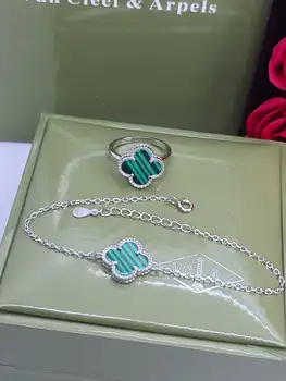 

Silver set with Clover malachite 925 tests