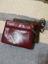 Mini Cartera de piel auténtica con cremallera para hombre y mujer, monedero pequeño y delgado de estilo Vintage