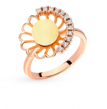 

Silver ring with cubic zirconia and amber sunlight sample 925