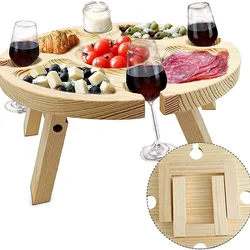 Mesa de piquenique dobrável exterior portátil da tabela do vinho com suporte de vidro