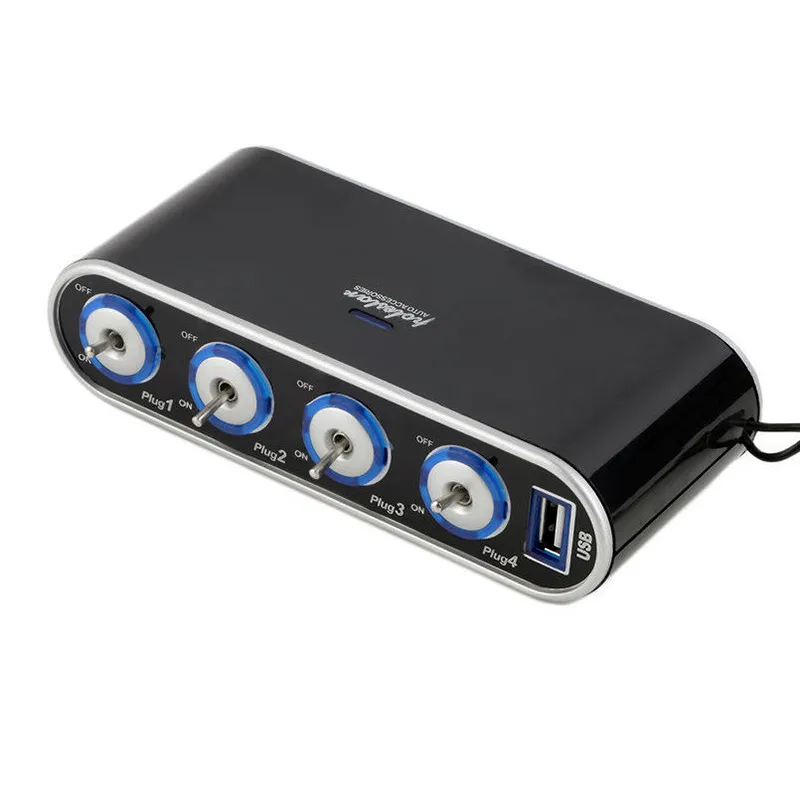 

Creatity Car USB Switch Power Lighter Socket Splitter Vehicle With Four-Switch 12V Car Cigarette Lighter Socket Plug Connector