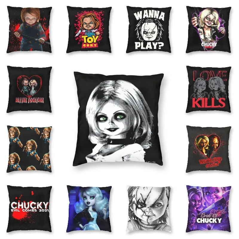 

Bride Of Chucky Cushion Cover 40x40cm Halloween Child's Play Pillow Case Velvet Modern Pillows Decoration Salon Home Decor