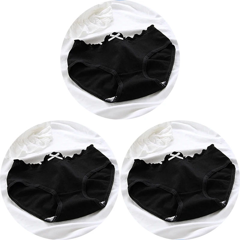 3Pcs/set Women Sexy Cotton Panties Underwear Seamless Soft Briefs Skin-Friendly Female Lingerie Mid-waist Black Underpants
