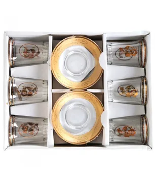 

Set 6 Glasses And 6 Plates - Special Tea - Decorated Gold