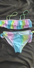 Conjunto de Bikini de dos piezas para niña adolescente, traje de baño con estampado de arco iris, bañadores para niño/a, ropa de playa, 3 ~ 14 años