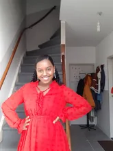 Las mujeres Rosa Vestido para damas apliques Vestido camisero de gasa de las mujeres cuello con volantes de manga larga cintura Mini Vestido de verano Vestido de