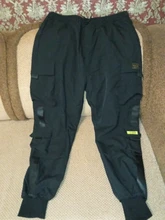 Pantalones Cargo de harén con bolsillos laterales para hombre, pantalón negro de Hip-Hop, informal, a la moda, ropa de calle, 2020 cintas