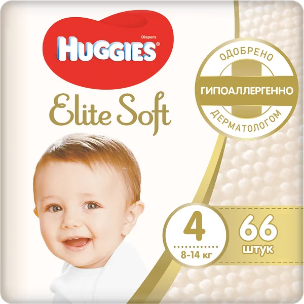 Подгузники Huggies Elite Soft 8 14 кг (размер 4) 66 шт|Одноразовые подгузники| |