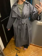 Gabardina larga X holgada de estilo coreano para mujer, abrigo de doble botonadura con cinturón, manto de dama, rompevientos, prendas de vestir de primavera y otoño, color gris