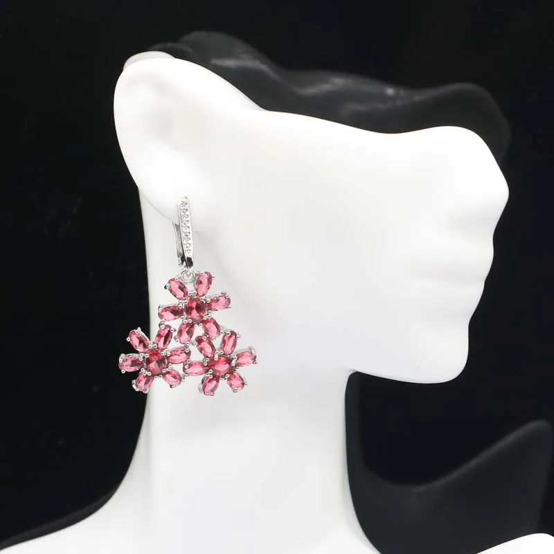 Классические серебряные серьги 40x28 мм с розовым Raspberry родолитом гранат Белый CZ