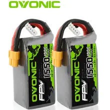 

OVonic 14.8V Lipo Battery 1550MAh 4S Lipo Battery 14.8V lipo 4s 100C with XT60 Plug For FPV RC Car Truck Airplane 2 Packs