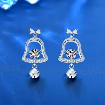트렌디 S925 스털링 실버 0.5ct D 컬러 VVS1 Moissanite 벨 드롭 귀걸이 여성 쥬얼리 도금 18k 골드 패스 다이아몬드 테스터