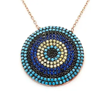 

Turquoise Nano Cubic Zirconia Evil eye bead Pattern Silver Necklace