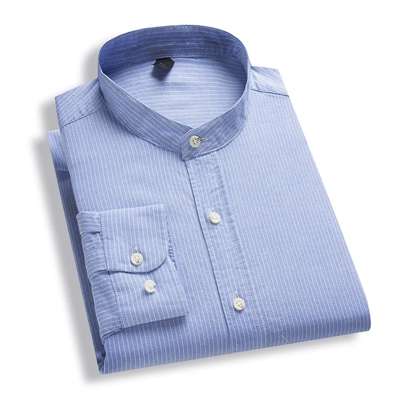 Men's Casual Pure Cotton Stripe Oxford Mens Shirts White Long Sleeve Chemise Homme Slim Fit Male Fashion Design Blouse