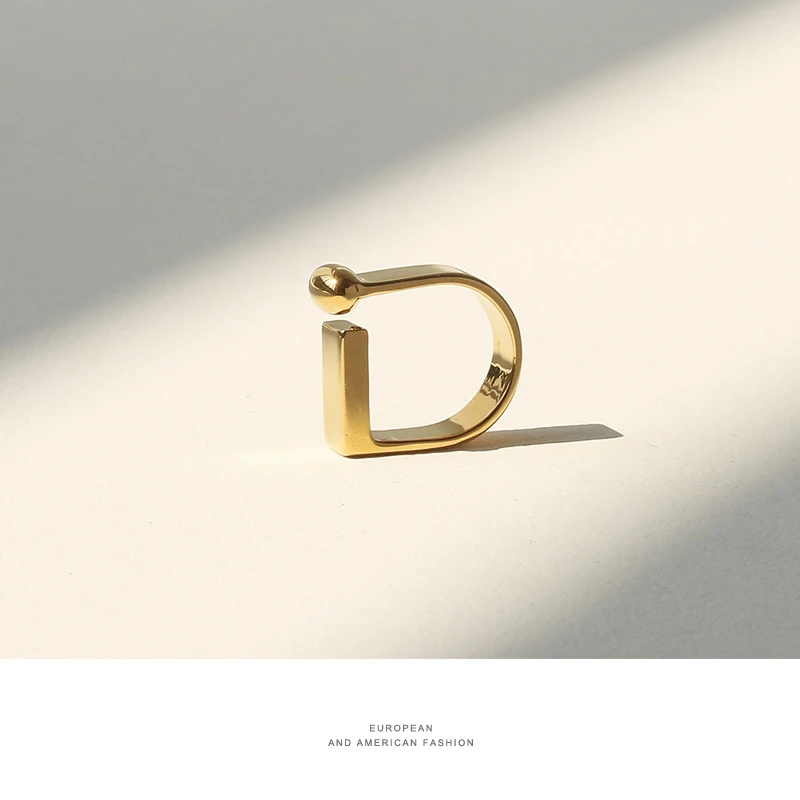 INS Fashion Rings for Women Couples France Brass Gold Plated D-shaped Geometric Irregular Vintage Elegant Bride Jewelry Gifts