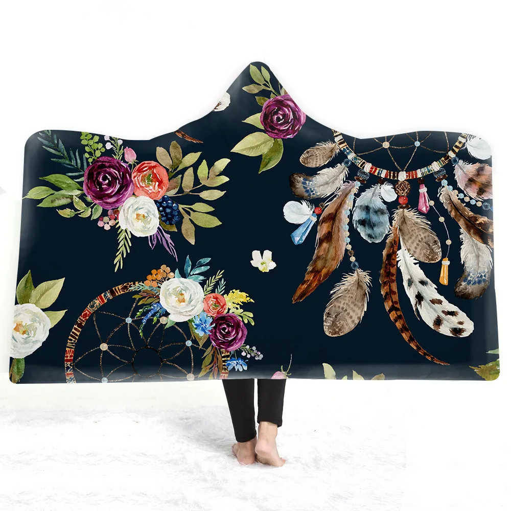 Dreamcatcher-Hooded-Blanket-Thickening-Microfiber-Plush-Sherpa-Throw-Blanket-Sofa-bed-plane-Travel-Bedding-Dropshipping (2)