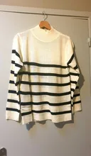 Suéter suelto de manga larga para otoño e invierno, jersey de cuello alto con botones a rayas, moda informal, 2020