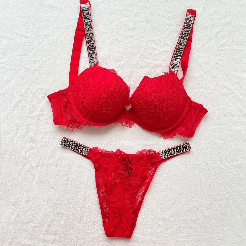 NEW Sexy Rhinestones Comfortable Lingerie Femme Set Push Up Bra Victoria's Secret Women Lingerie Set 2 Pieces Brand Underwear