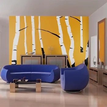 

Wall mural-Birches on the orange background 200x154 cm