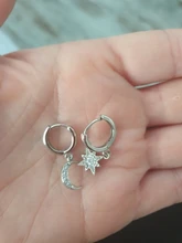 ANENJERY de Plata de Ley 925 moda novedosa de Luna estrella aro pendientes para las mujeres 2020 mejores regalos de Navidad de S-E1360