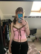 Sexy Tops Strap Crop-Top Lace-Up Women Cami Backless Leopard-Patchwork Harajuku Darlingaga