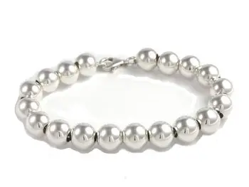 

Silver bracelet reinforced with 6 MM balls and carabiner clasp
