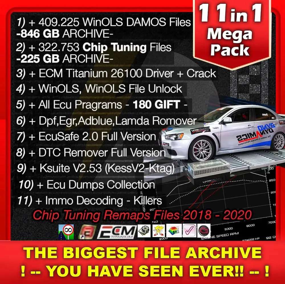 225 ГБ чип-тюнинг файлов + 846 Damos Remaps база данных Разблокировка Winols Dpf Egr Remover 150 Все