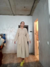 Summer Dresses Buttons V-Neck Lace-Up Oversize Colorfaith Women Spring Vintage Casual