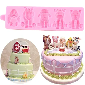 

Animals Family Silicone Molds Chick Lion Cow Bear Chocolate Candy Clay Mold Baby Party Cake Border Fondant Cake Decorating Tools