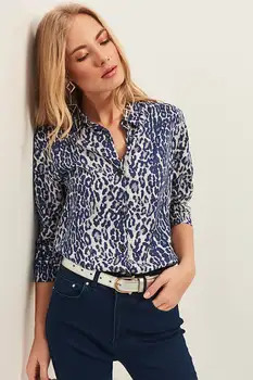

Ola Women Navy Blue Leopard Viscose Shirt OLA-G10681