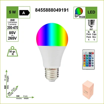 

BOMBILLA DE LED MULTICOLOR RGB CON MANDO 220V E27 (pack 2)