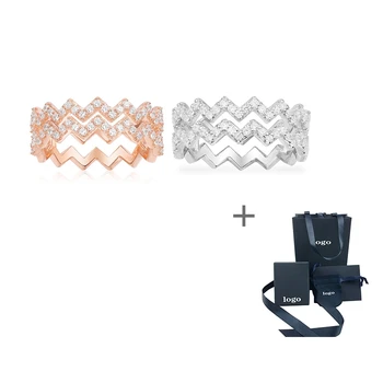 

2020 New High-quality Micro Pave 3a Cubic Zirconia Gemstone Geometric Double-line Wave Zigzag Ring Women's Fashion Jewelry