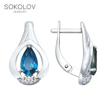 

SOKOLOV Silver drop earrings with stones with blue topaz and cubic zirconia fashion jewelry silver 925 women's male, long earrings
