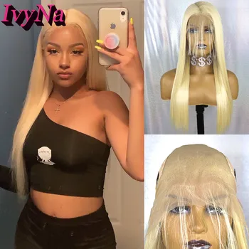 

IvyNa Blonde 13x6 Synthetic Lace Front Wigs with Baby Hair Japan Heat Resistant Futura Hair Long Straight Lace Front Wigs 613