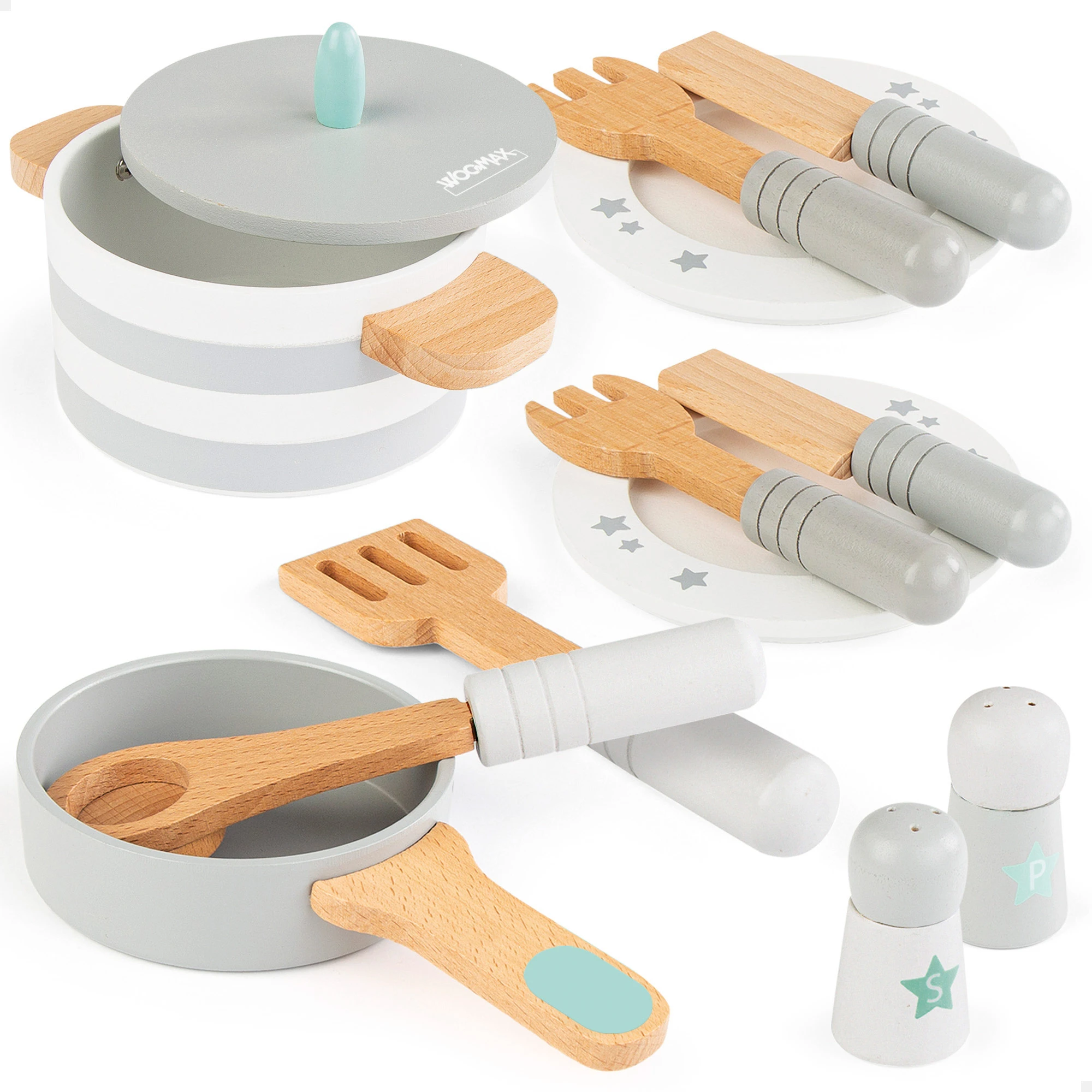 Vajilla de madera infantil WOOMAX, Vajilla juguete madera, Accesorios cocina madera, Utensilios madera, Juguetes de madera, Juguetes de Cocinita de juguete, Juguetes para niños 2 años|Juguetes cocina| -