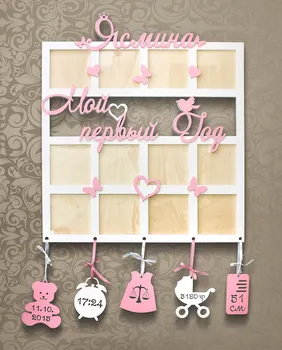 

Nominal photo frame-metric of wood collage on 12 photos