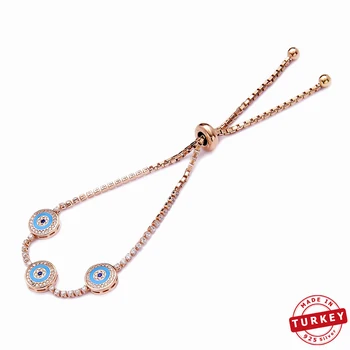 

925 Sterling Silver Tennis Bracelet Zircon Stone Evil Eye Design Turkish Handmade Mint Jewelry Blue Evil Eye Charm