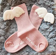 Calcetines de algodón hasta la rodilla para niñas pequeñas, de ala de Ángel, para verano y otoño