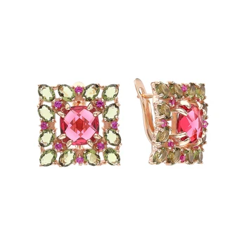 

Silver earrings with cubic zirconia and quartz synthetic sunlight sample 925